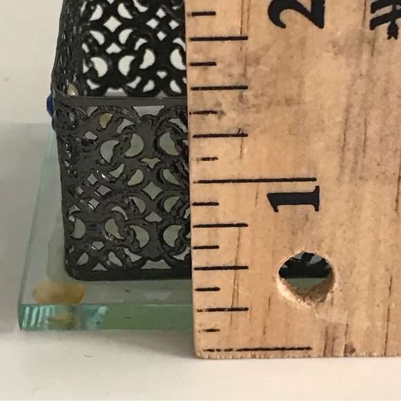 Ornate Filigree Metal Silver Tone/Rhinestones & Glass Small Trinket Jewelry Box - Picture 13 of 15